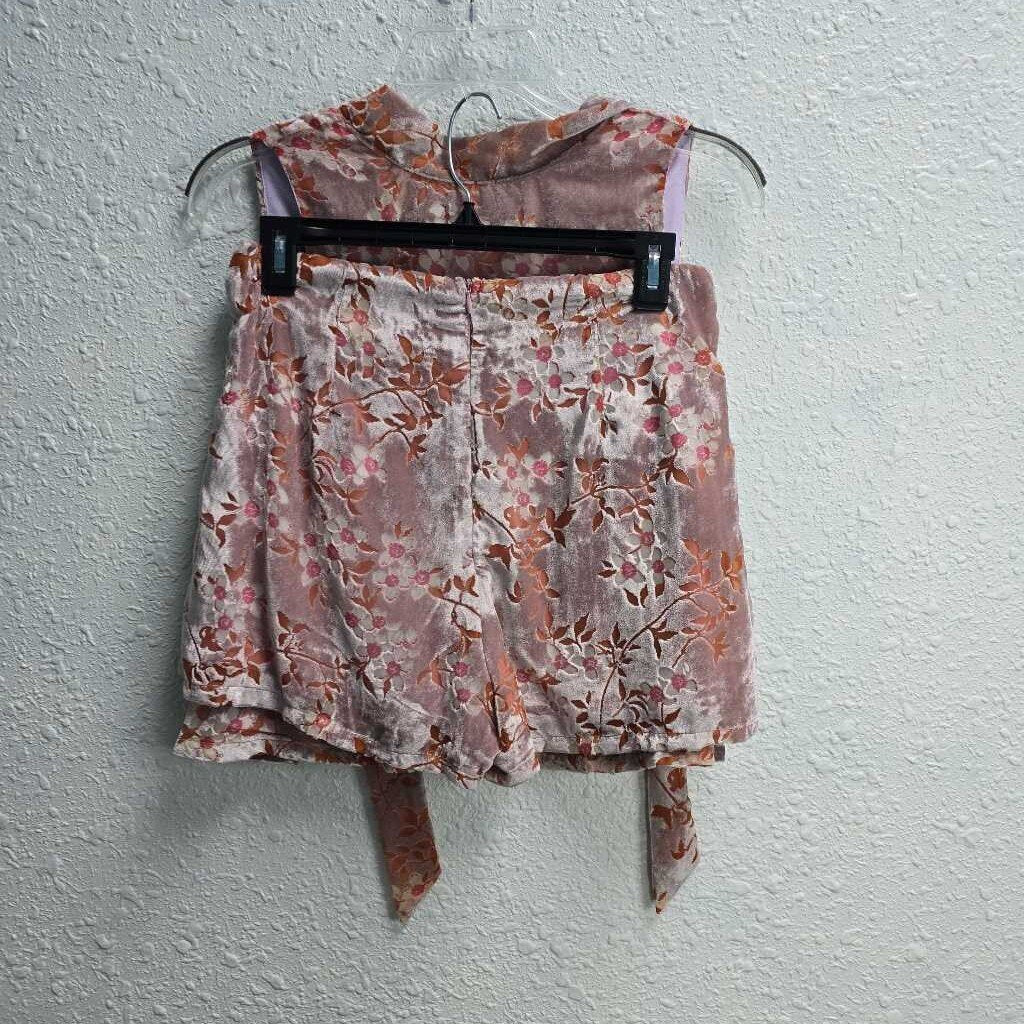 2pc Floral Velvet Short Set
