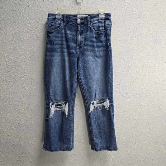 Distressed High Rise Cropped Straight Jeans