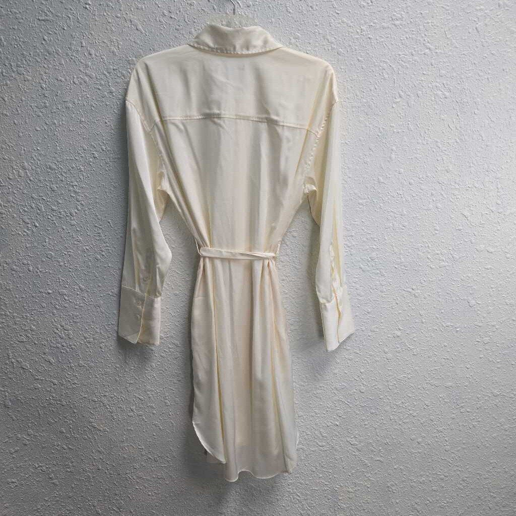 Belted Satin Button Down Dress