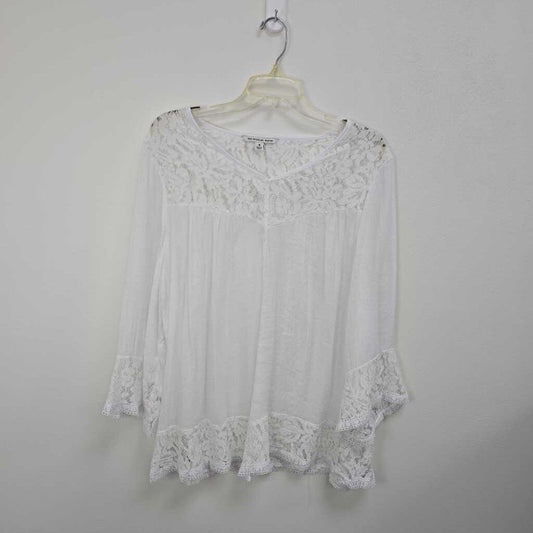 3/4 Sleeve Crinkle & Lace Top